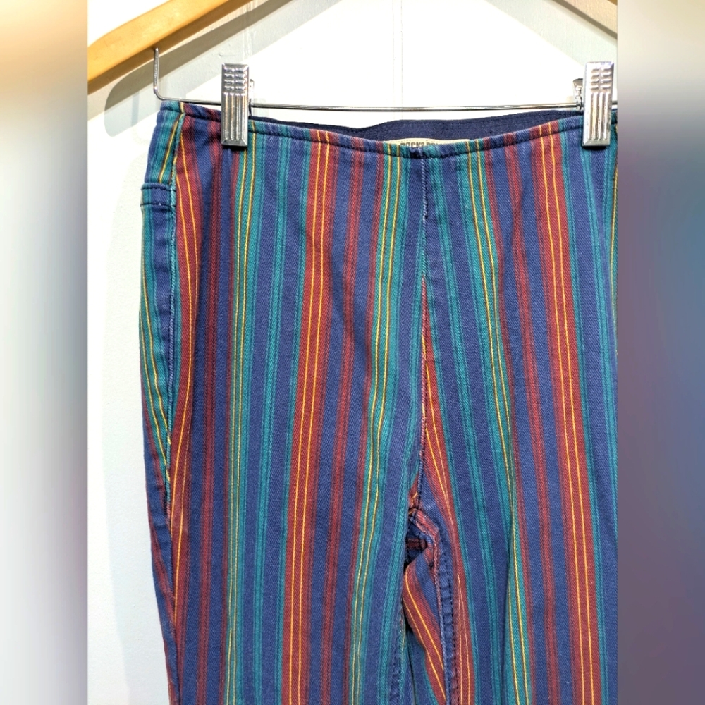 Rock & Roll Cowgirl Denim Bargain Bell Bottoms Pull On Size 26 Stripe Festival - Picture 2 of 10